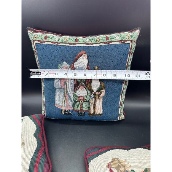 Set of 3 Christmas Tapestry Pillows Old Santa Bear Drum Horse - Picture 10 of 13